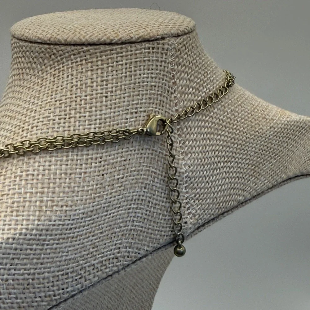 Layered Chain Necklace with Square Pendants Bronze‎ Tone Fashion Jewelry